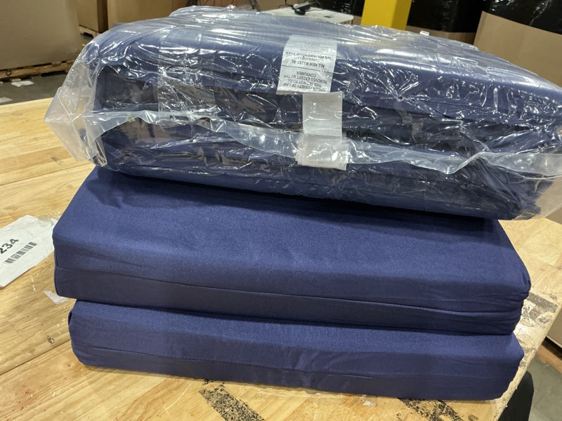 Condition photo showing Good Condition for unikome outdoor chair cushions pack of 4, water resistant patio cushions with ties, high density sponge filling square corner seat cushions for outdoor furniture, 19"*19"*3", navy blue 01 navy blue 19x19x3 inch