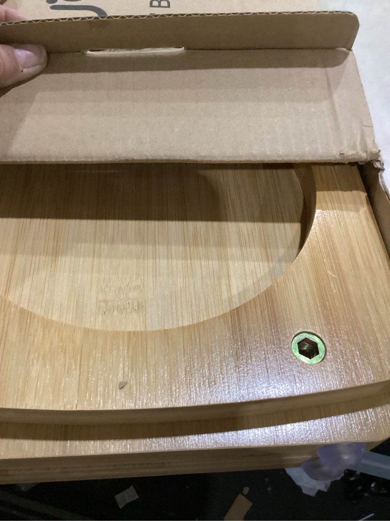 Condition photo showing New/Like New for elevated dog bowls, bamboo raised dog bowl for large dogs & medium dogs, with 2 stainless steel bowls (10'' tall–48 oz bowl) natural large: 10'' tall-48oz bowl