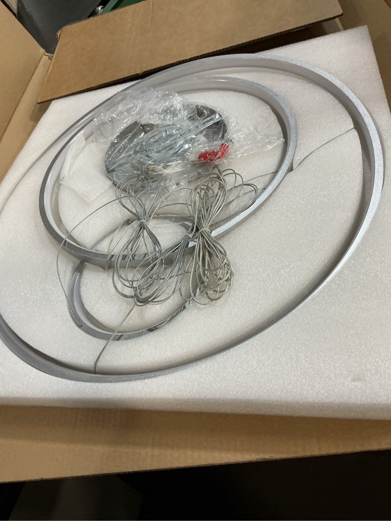 Condition photo showing Good Condition for 3 Ring Modern LED Chandelier Silver Dimmable Round Chandeliers, LED Circular Pendant Light Fixture with Remote Control for Living Room, Dining Room, Office, Entry, Bedroom 3 Rings 23.6inch Silver