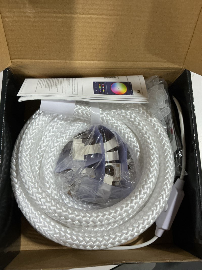 Condition photo showing As Is for Rope Lights, 16.4FT LED Rope Light DIY, Music Synchronization, Outdoor IP67 Waterproof, Used for Bedroom and Wall Decoration, Music Synchronization, Bedroom, Gaming, Party, Christmas