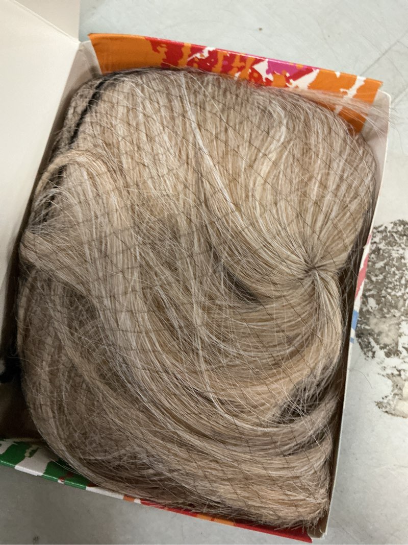 Condition photo showing Good Condition for 15 inch short straight blonde highlights bob wig with bangs | natural heat resistant synthetic hair wigs for women 15 inch (pack of 1) light blonde