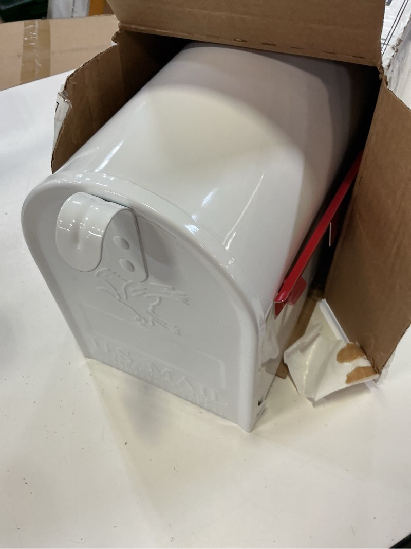 Condition photo showing Good Condition for architectural mailboxes elite classic galvanized steel post mount white mailbox