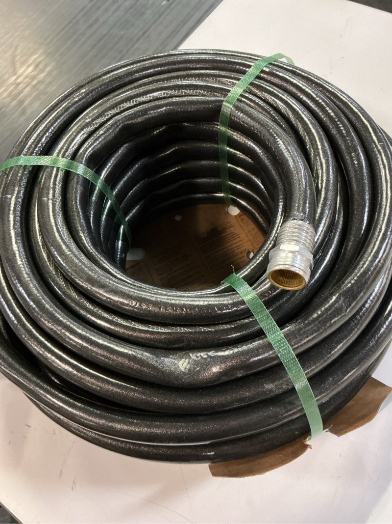 Condition photo showing As Is for neverkink teknor apex 5/8-in x 100-ft heavy-duty kink free vinyl gray coiled hose