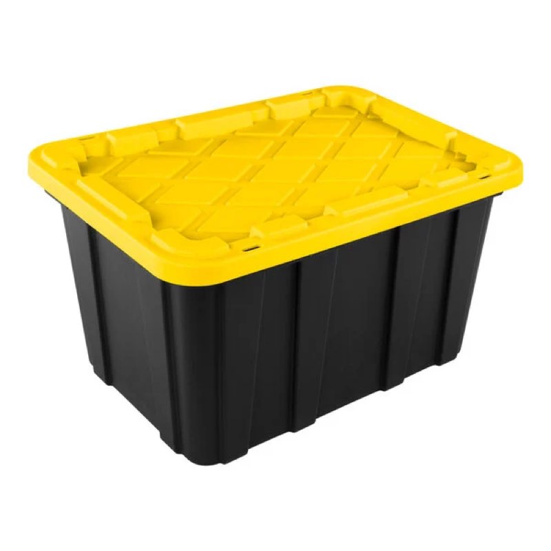Sterilite 27 Gallon Black Industrial Storage Tote with Yellow Lily Lid 50659Y06 - 6/Case