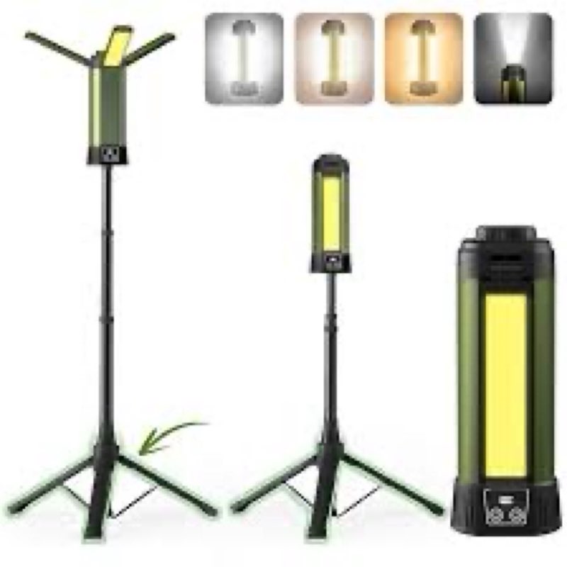 Rechargeable Camping Light with Stand - 54" Tall Cordless Work Light Portable USB Tripod Lights 2000 Lumen 3 Page Head with Carrying Bag for Outdoor Hiking Workshop Job Site(Green-B) Rechargeable Work Light with Stand Big Green