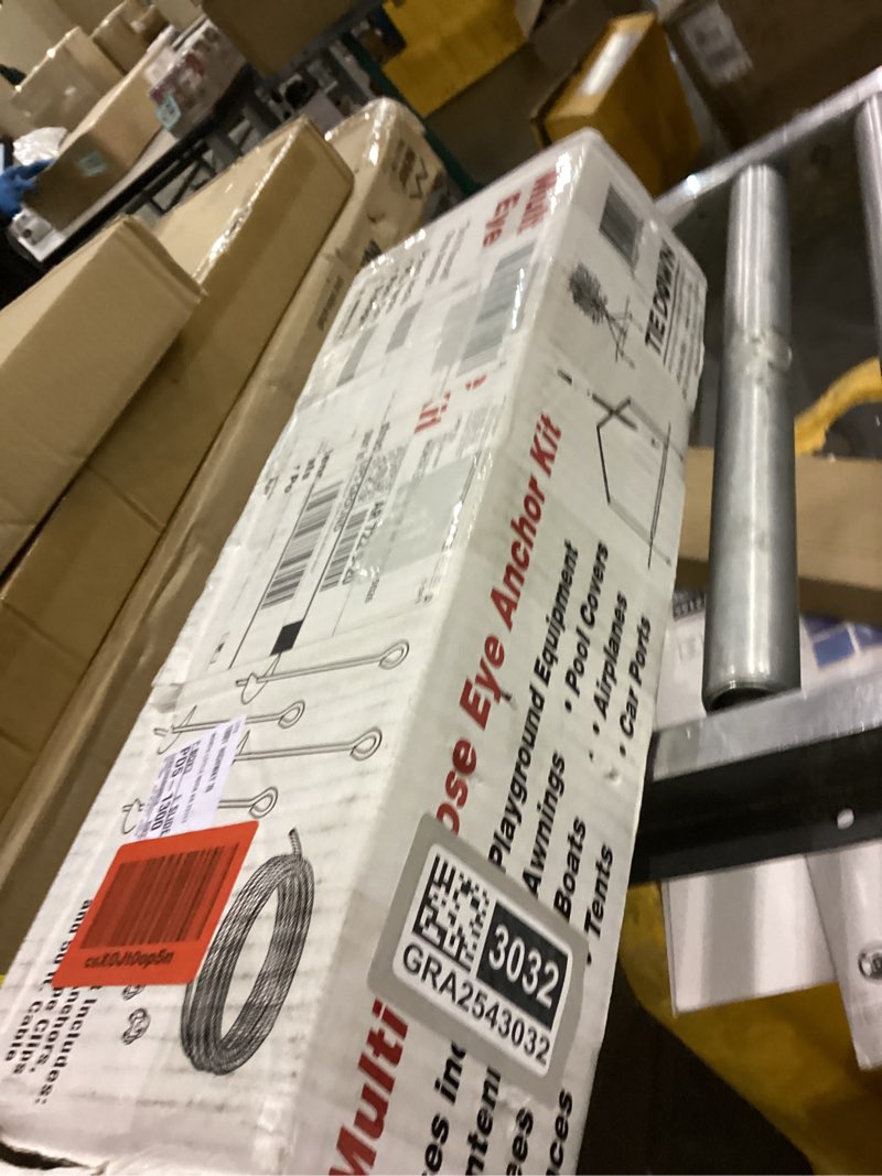 Condition photo showing As Is for Tie Down 59070 Galvanized Cable (Includes 4 Anchors, 8 Clamps, 50 Feet Galvanized Cable) , Black with 50ft cable