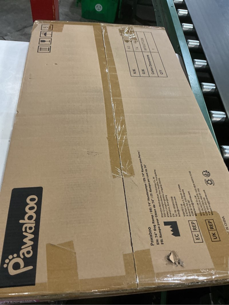 Condition photo showing New/Like New for 74'' l & 20'' w longest dog ramp for car - extra wide portable pet dog ramps for large dogs, dogs cars ramp for car suv/truck/rv/bed, lightweight ramps with non-slip mesh up to 250lbs, black