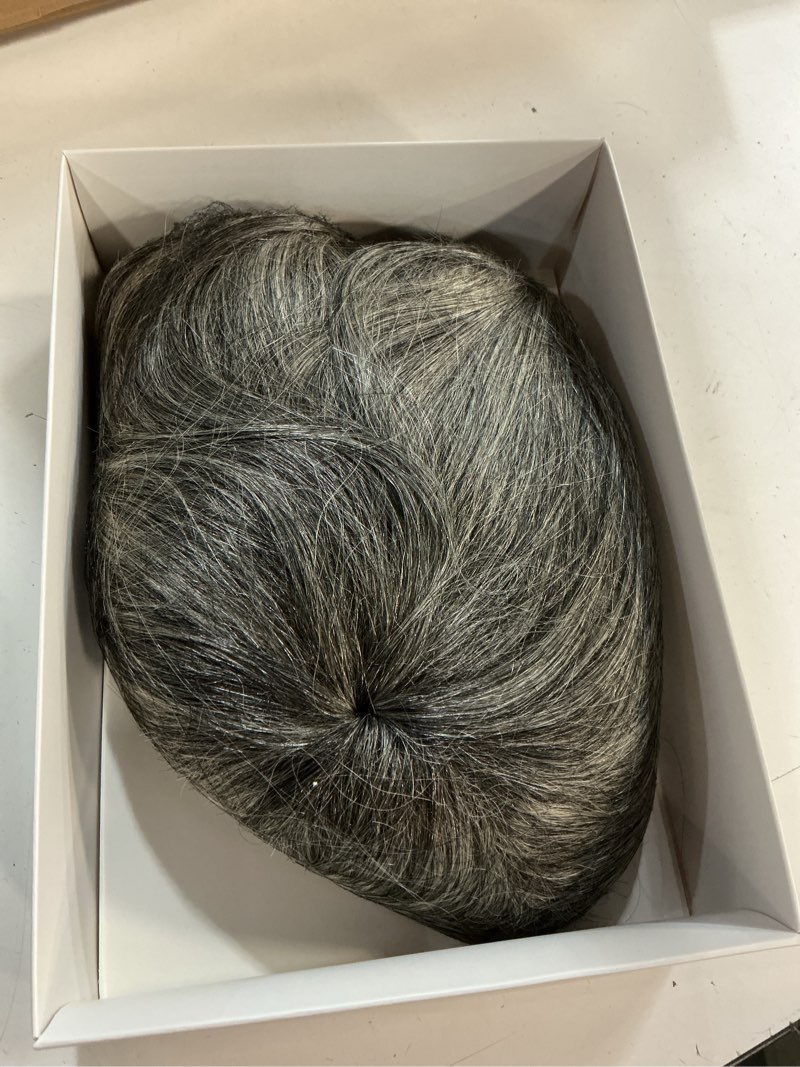 Condition photo showing Good Condition for hua salt and pepper grey wigs human hair for black women glueless 10 inch deep wave grey human hair wig for older women gray wigs for mom mixed bob wear and go glueless gray wig for daily use deep wave grey color