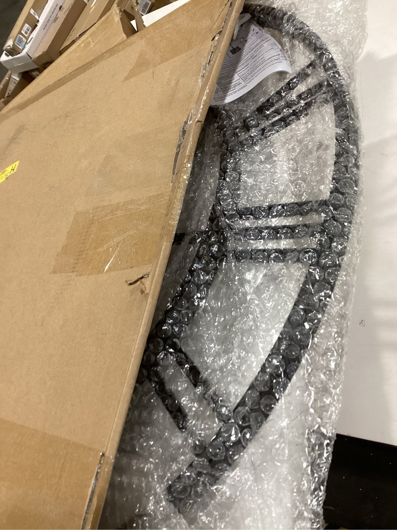 Condition photo showing New/Like New for 24 Inch Large Oversized Farmhouse Modern Decorative Wall Clock for Living Room,Silent Industrial Big Roman Numerals Vintage Metal Round Wall Clocks for Kitchen,Dinng Room,Office Black Roman 24 inch