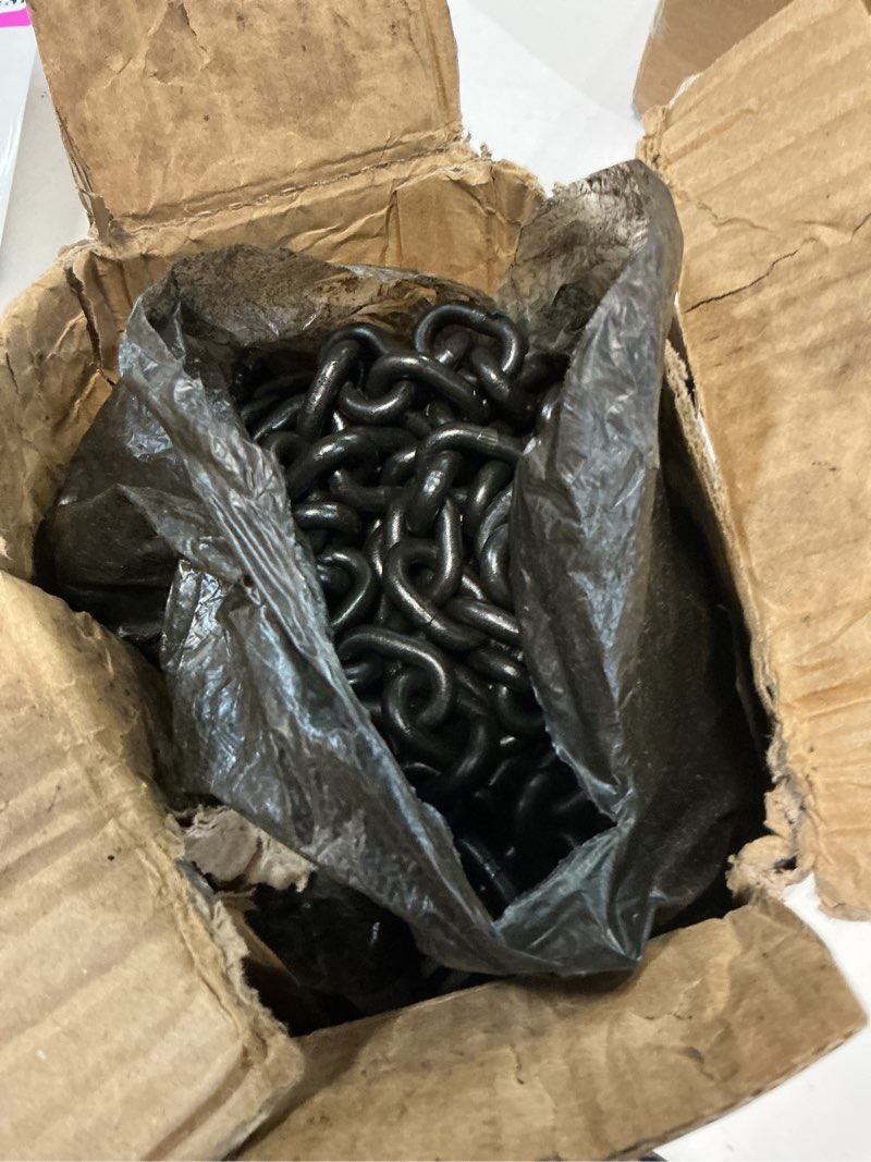 Condition photo showing As Is for g80 transport binder chain|1/4"×20 ft heavy duty chain wll 3300 lbs break strength for towing|log trailer safety chains with grab hooks for transporting|tie down binding equipment(oiled) 1/4 inch×20ft oiled black