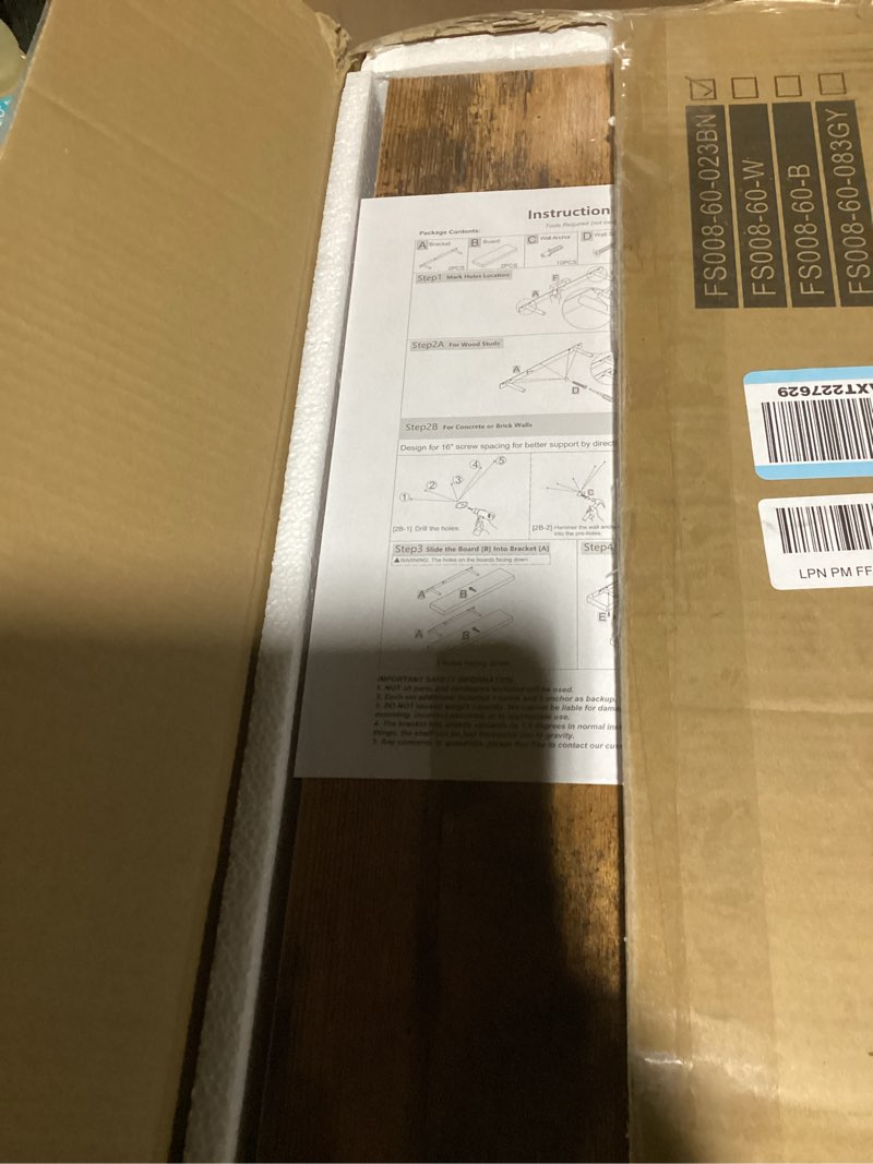 Condition photo showing Good Condition for QEEIG Floating Shelves for Wall 23.6" Long - Wall Mounted Shelf Bathroom Kitchen Living Room Bedroom Farmhouse Home Decor Display Bookshelf Large 23.6 x 9.3 inch Set of 2, Rustic Brown (008-60BN)