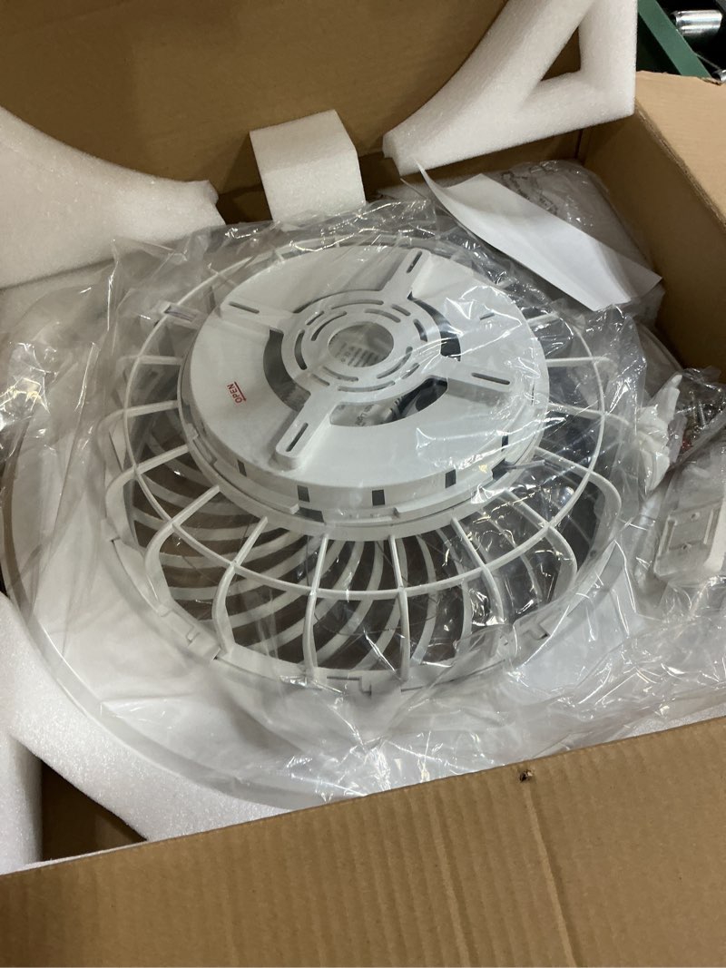 Condition photo showing New/Like New for 2-in-1 low profile ceiling fan with light, 24” caged safety design for kids - rgb color, smart app/remote control, quiet flush mount dc motor, ideal for bedroom/living room/kitchen, white white 24 inches