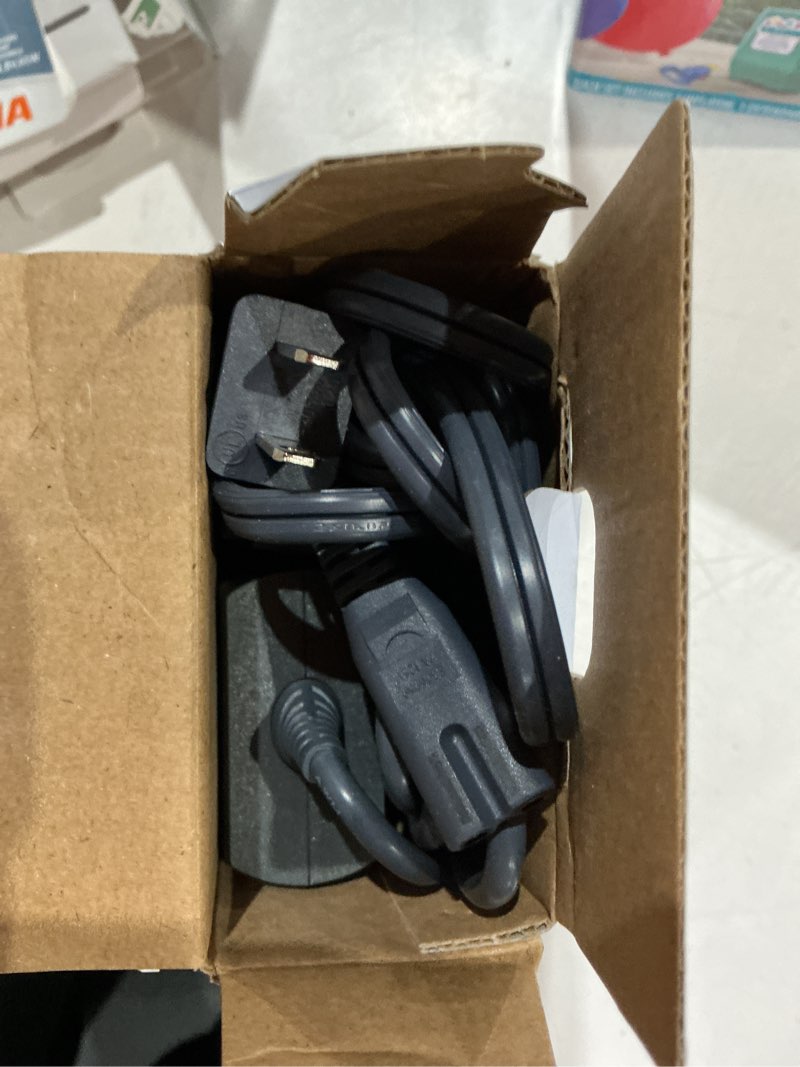 Condition photo showing As Is for onn. 90w universal laptop charger with 10 interchangeable tips, total 10 feet power cords, fits most laptops like hp, dell, lenovo, onn.