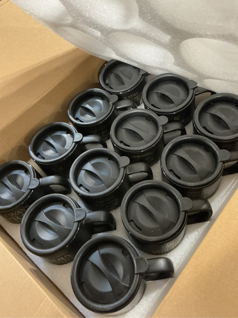 Condition photo showing Good Condition for filltouch 12 pcs christian father's day mugs 15oz religious cup cork bottom coffee mug with verse inspirational gifts for women men father teacher church group bible study gift(black,flower) black flower
