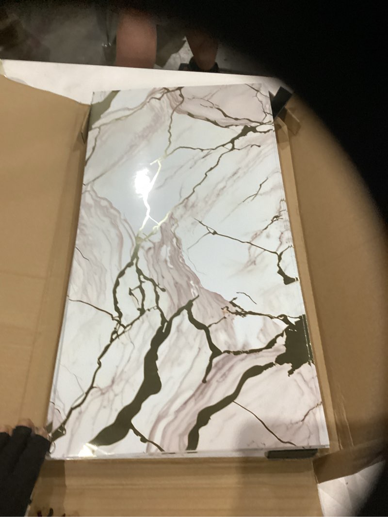 Condition photo showing Good Condition for haimin wall panels peel and stick 10 pieces 23.6x11.8in (19.4 sq. ft. coverage) lightweight backsplash marble look tile (not real marble) ideal for kitchen bathrooms living rooms bedrooms white gold-03