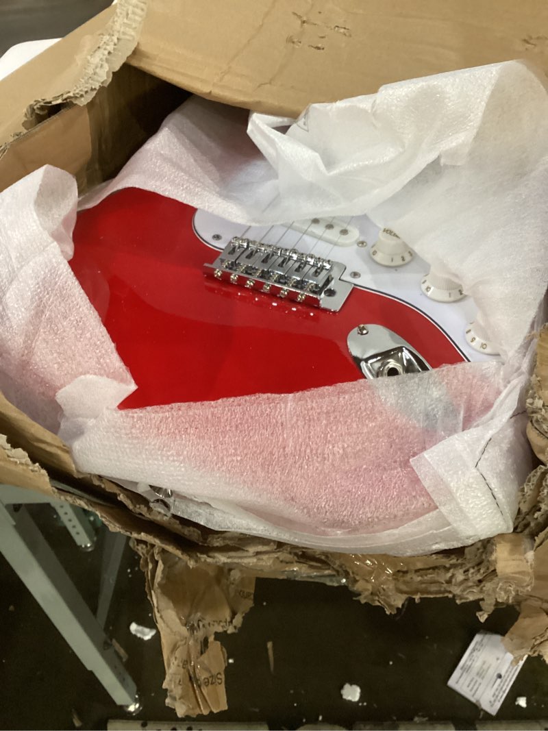 Condition photo showing As Is for lyxpro cs 39” electric guitar kit for beginner, intermediate & pro players with guitar, amp cable, 6 picks & learner’s guide | solid wood body, volume/tone controls, 5-way pickup - red 39" right handed red
