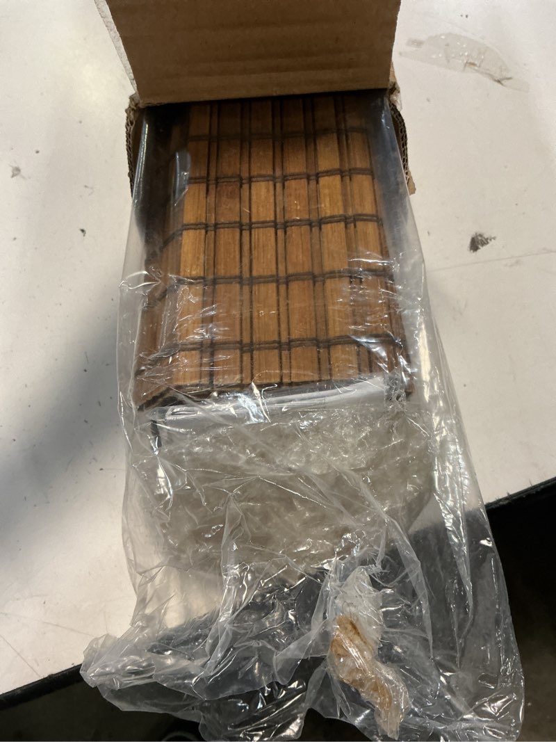 Condition photo showing Good Condition for lazblinds cordless blackout bamboo roman shades, room darkening blinds for interior windows, thermal insulated roll up bamboo blinds for home & patio, 25" w x 64" h, penang teak blackout - penang teak 25" w x 64" h
