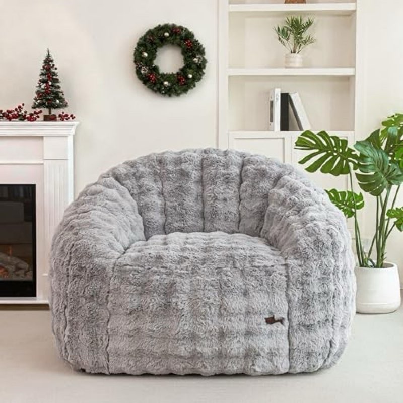 Giant Bean Bag Chair for Adults, Stuffed Shell-Shaped Standard Bubble Grey