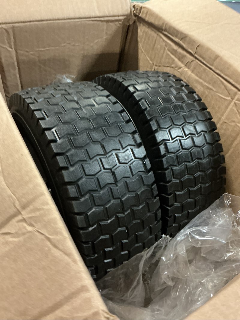Condition photo showing Good Condition for 13x5.00-6 flat free tire and wheel with 3/4" & 5/8" bearings – 2 pack 13x5x6 solid lawn mower tires for riding lawn mower tires and wheel with 3" centered hub