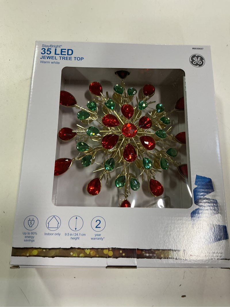 Condition photo showing New/Like New for GE 9.5-in Green, Red, Gold White Christmas Tree Topper 