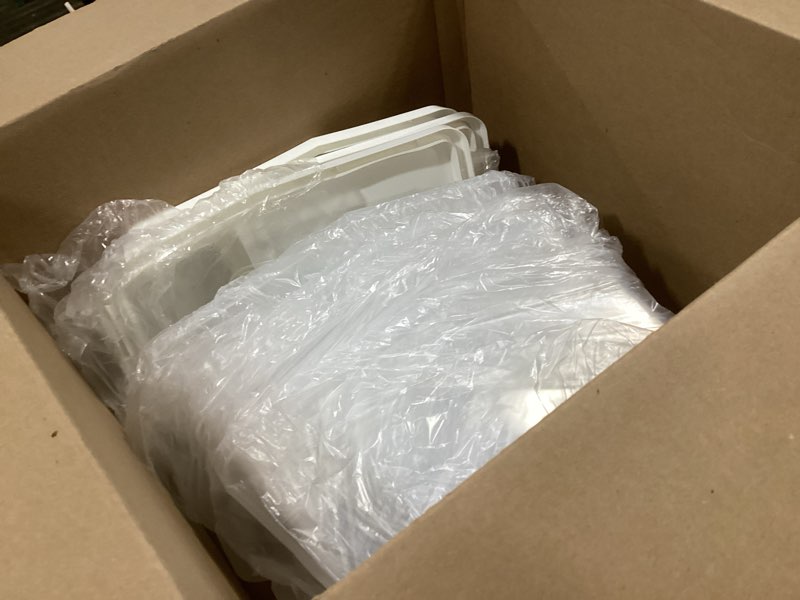 Condition photo showing Good Condition for Sunnyray 4 Pcs Rice Storage Container 22 lb Airtight Flour Container with Wheels Measuring Cup Clear Pet Food Cube Dog Cat Birds Food Bin Grain Cereal Organizer Box for Dry Baking Supplies(White Lid) White Lid 22 lb