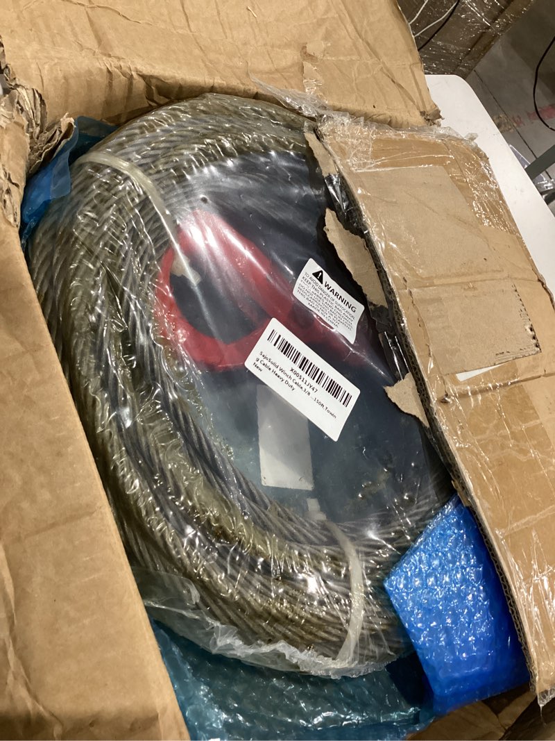 Condition photo showing Good Condition for winch cable, 3/8" x 150' heavy duty towing cable for off road recovery, winches & trailers, galvanized steel wire rope with self-locking hook, 6x37 construction 3/8"x150ft