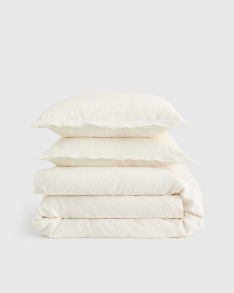 quince, european linen double flange duvet cover, set of 3 pcs(king/cal king) ivory