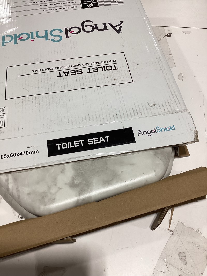 Condition photo showing New/Like New for Angel Shield Marble Toilet Seat Durable Molded Wood with Quiet Close,Easy Clean?Quick-Release Hinges (Round,Gray Marble) Round-16.5“ Gray Marble-Round