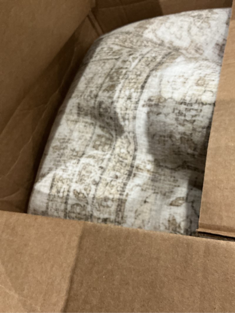 Condition photo showing Good Condition for machine washable rugs for living room: 6x9 area rugs for bedroom boho vintage rugs stain resistant non slip low pile soft lightweight carpet for kitchen dining room farmhouse nursery kids room 6' x 9' (rectangular) beige and brown