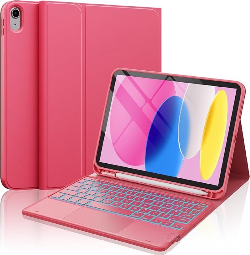 CHESONA for iPad 10th Generation Case with Keyboard, 7 Color Backlight, Multi-Touch Trackpad, Flip S