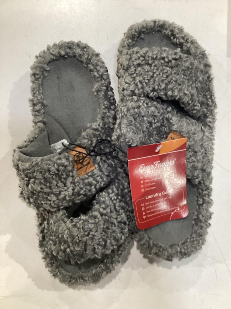Condition photo showing Good Condition for everfoams womens fuzzy open-toe slippers soft comfy memory foam indoor house shoes 7-8 cool gray