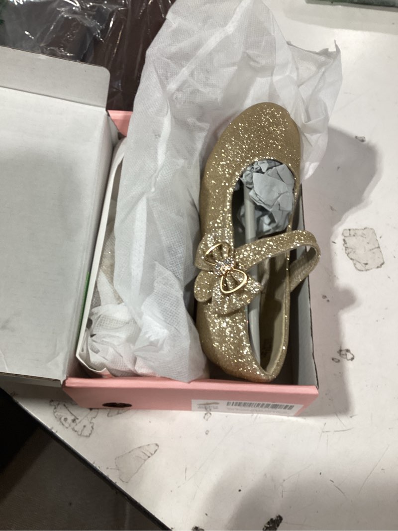Condition photo showing Good Condition for dufannie girls dress shoes low heel princess flats mary jane flower wedding party glitter shoes for kids toddler