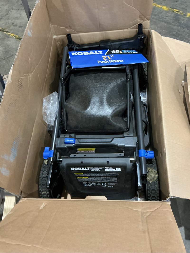 kobalt 48v max (24vx2) 21-in dual blade self-propelled mower kit, (2) 8.0ah batteries and charger included