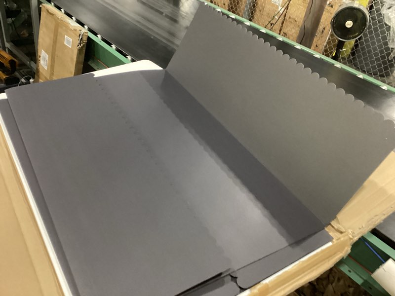Condition photo showing As Is for **missing one white**  mooliwe 4 pack 24\\\" x 16\\\" trifold poster board, medium tri fold board foldable corrugated presentation display scalloped borders for science fair, school project, graduation photo display(black white) 24\\\" x 16\\\" black white