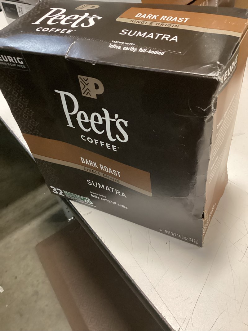 Condition photo showing New/Like New for ((best by/apr/22/2026))peet's coffee, dark roast single serve coffee pods, 100% arabica coffee - single origin sumatra 32 count (1 box of 32 pods) single origin sumatra 32 count (pack of 1)