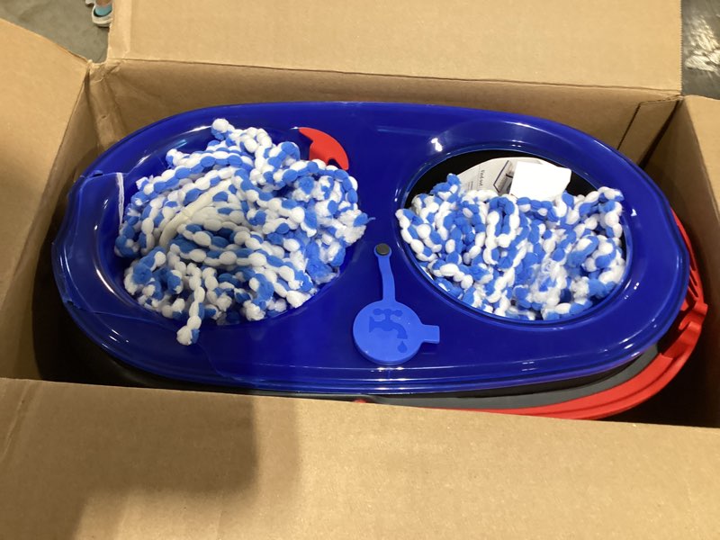 Condition photo showing As Is for o-cedar rinseclean spin mop & bucket system + 2 extra mop heads| clean with water | removes 99% of bacteria plastic rinseclean spin mop & bucket + 2 extra refills cleaning system