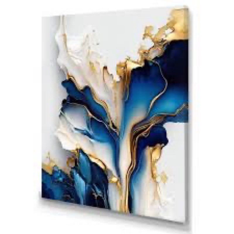 Designart Abstract Geode Gold and Blue Marble Shape III Canvas Wall Art, 1 piece