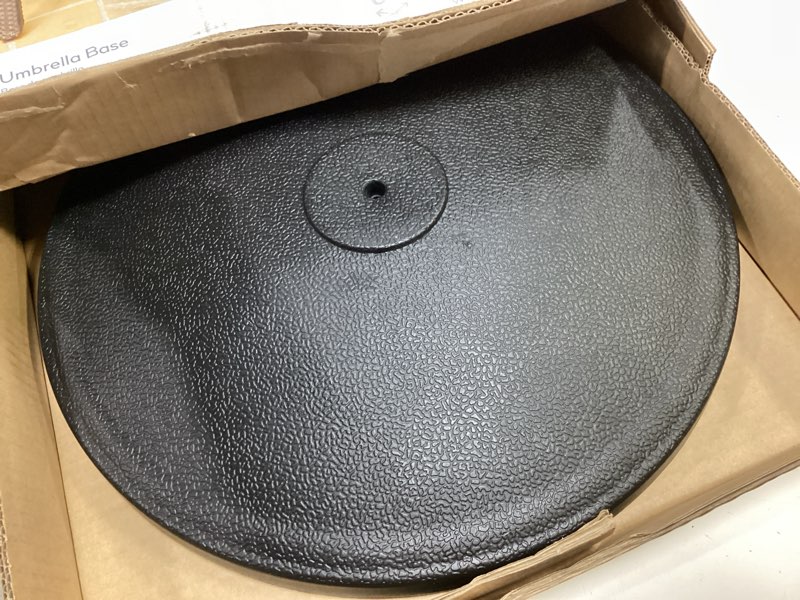 Condition photo showing As Is for style selections 22-lb black hdpe plastic patio umbrella base