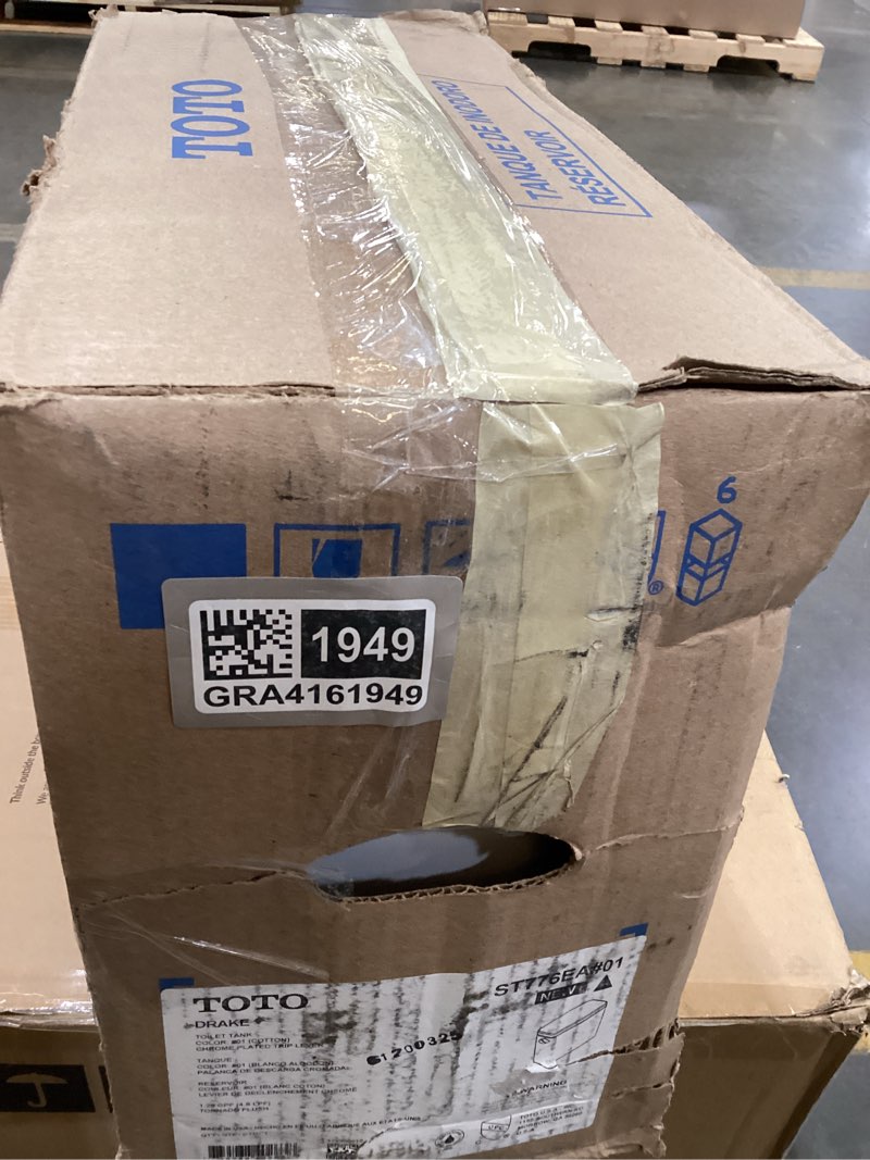 Condition photo showing As Is for toto drake 1.28 gpf toilet tank with washlet+ auto flush compatibility, cotton white - st776ea#01
