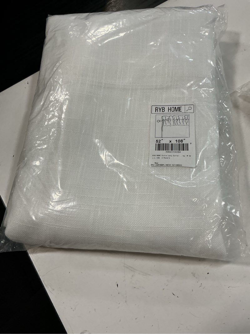 Condition photo showing Good Condition for ryb home extra long curtains 108 inches long, rod pocket breathable white sheer drapes for living room bedroom dining floor to ceiling window, w 52 x l 108, 2 panels white 52"w x 108"l (pack of 2)