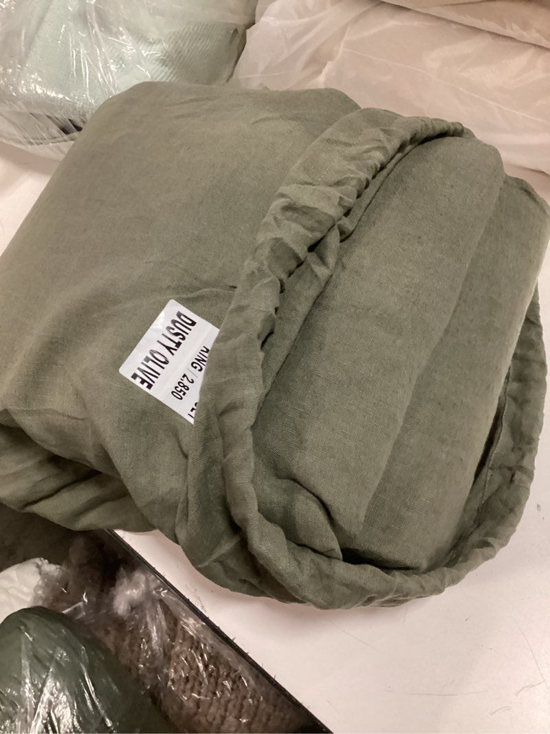 Condition photo showing Good Condition for quince european linen sheet set king dusty olive