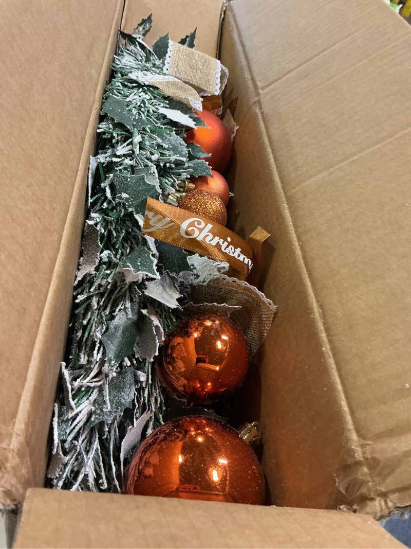 Condition photo showing Good Condition for 5ft Fully Decorated Pre-lit Christmas Tree,Pop up Christmas Tree Collapsible White Holiday Decor Snow Flocked Artificial Christmas Trees with LED Lights