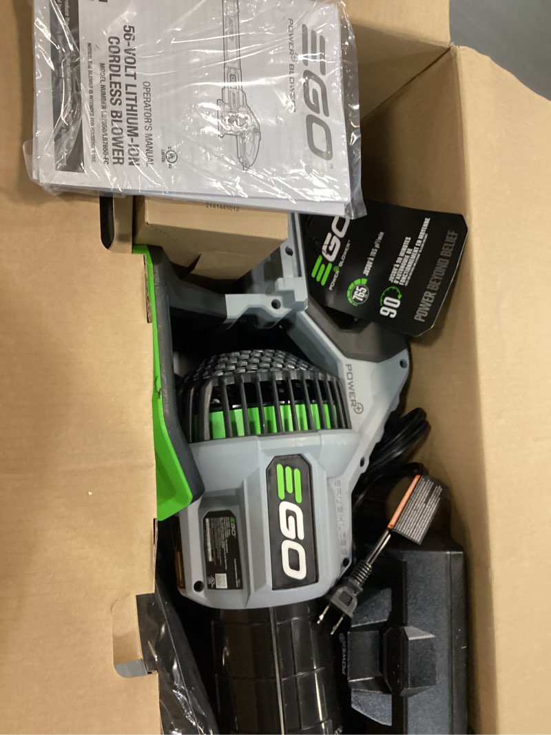 Condition photo showing As Is for ego power+ 56-volt 765-cfm 200-mph battery handheld leaf blower 5 ah (battery and charger included)