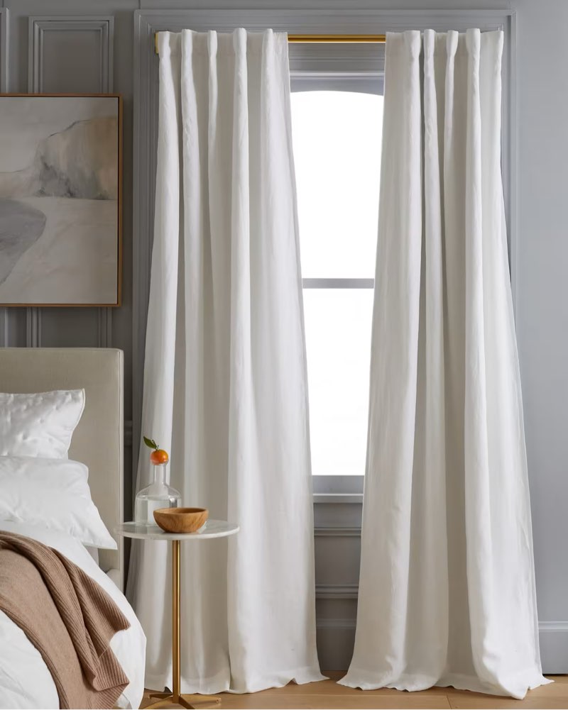 Quince Quince European Linen Room Darkening Curtain - Single Panel Color: White Size: 48x108