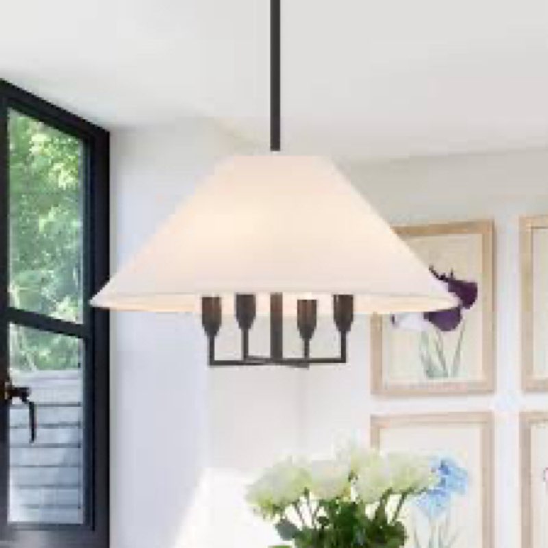 VANZARLA Rustic Modern Chandelier for Entryway, Dining Room Chandelier with Off-White Fabric Shade, 
