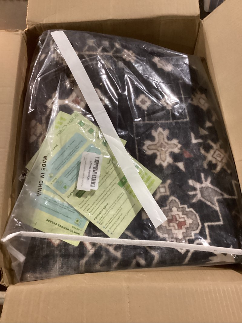 Condition photo showing Good Condition for 10ft Round Washable Rug - Large Area Rug for Living Room, Dining Room, Black Soft Farmhouse Bedroom Carpet with Geometric Floral Pattern, Modern Boho Décor, Low Pile & Soft Stain Resistant Ashen / Multi Round 10' (Round)