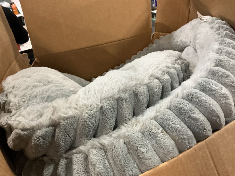 Condition photo showing As Is for BALANCE Cat Bed Kitten Bed, Washable Round Cat Beds for Indoor Cats,Super Soft Plush Faux Fur Pet Bed for Puppy and Kitten with Anti-Slip Bottom 24.0"L x 24.0"W x 9"Th Grey