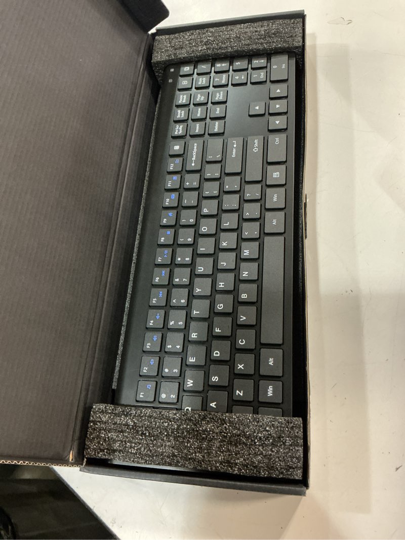 Condition photo showing Good Condition for Wireless Keyboard, 2.4G USB Slim Silent Cordless Keyboard for Windows Chrome Laptop Computer PC Desktop Notebook Chromebook, 12 Multimedia Keys, Fn Lock, 110 Keys Full Size with Number Pad - Black KB426-Black