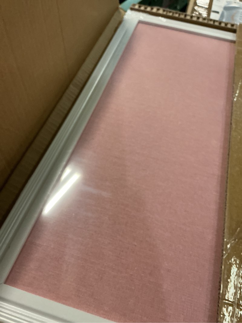 Condition photo showing Good Condition for Large Pink Cork Board with Linen, 24" x 18" Hanging Wood Framed Bulletin Board, Picture Display Vision Board Corkboards for Wall Room School Office Decor, 10 Pushpins, 1 Pack White Frame + Pink Linen - 1pcs 24"x18"