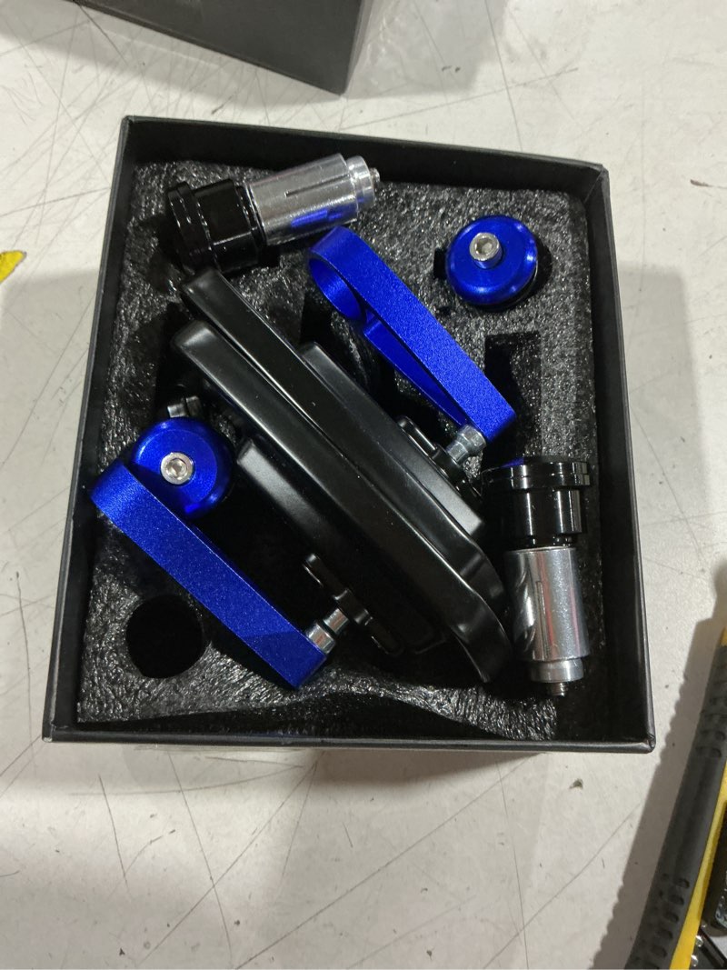 Condition photo showing As Is for blue universal motorcycle mirrors bar end side mirror compatible with honda scooter suzuki yamaha kawasaki victory
